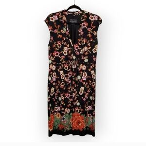 Alex Evenings cocktail dress black floral rhinestone brooch women's Size 10
